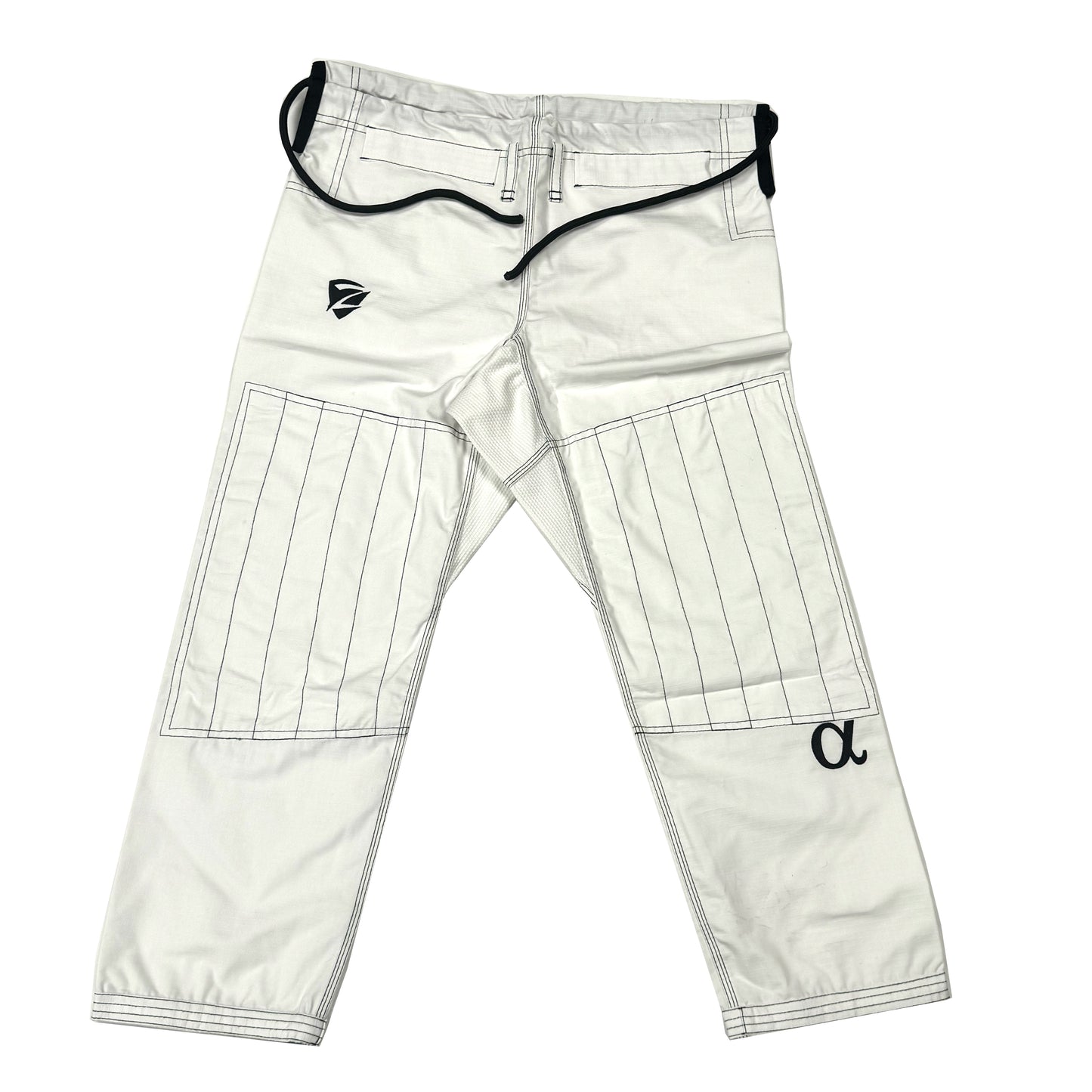Zed Honra Women’s Alpha Gi – Front View of White BJJ Ripstop Pants with Reinforced Stitching