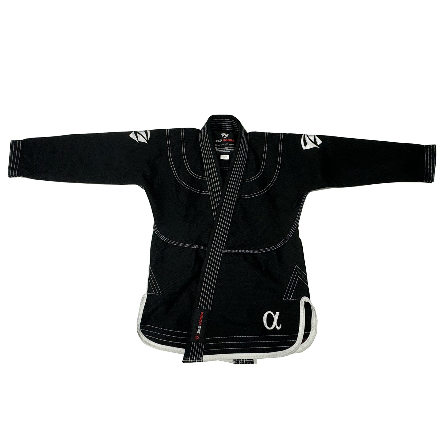 Zed Honra Women’s Alpha Gi – Front View of Black BJJ Kimono with 450 GSM Pearl Weave Jacket