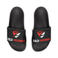 Black Zed Honra sandals with red logo, shown from top view.