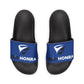 Blue Zed Honra sandals with white logo, side-by-side top view.