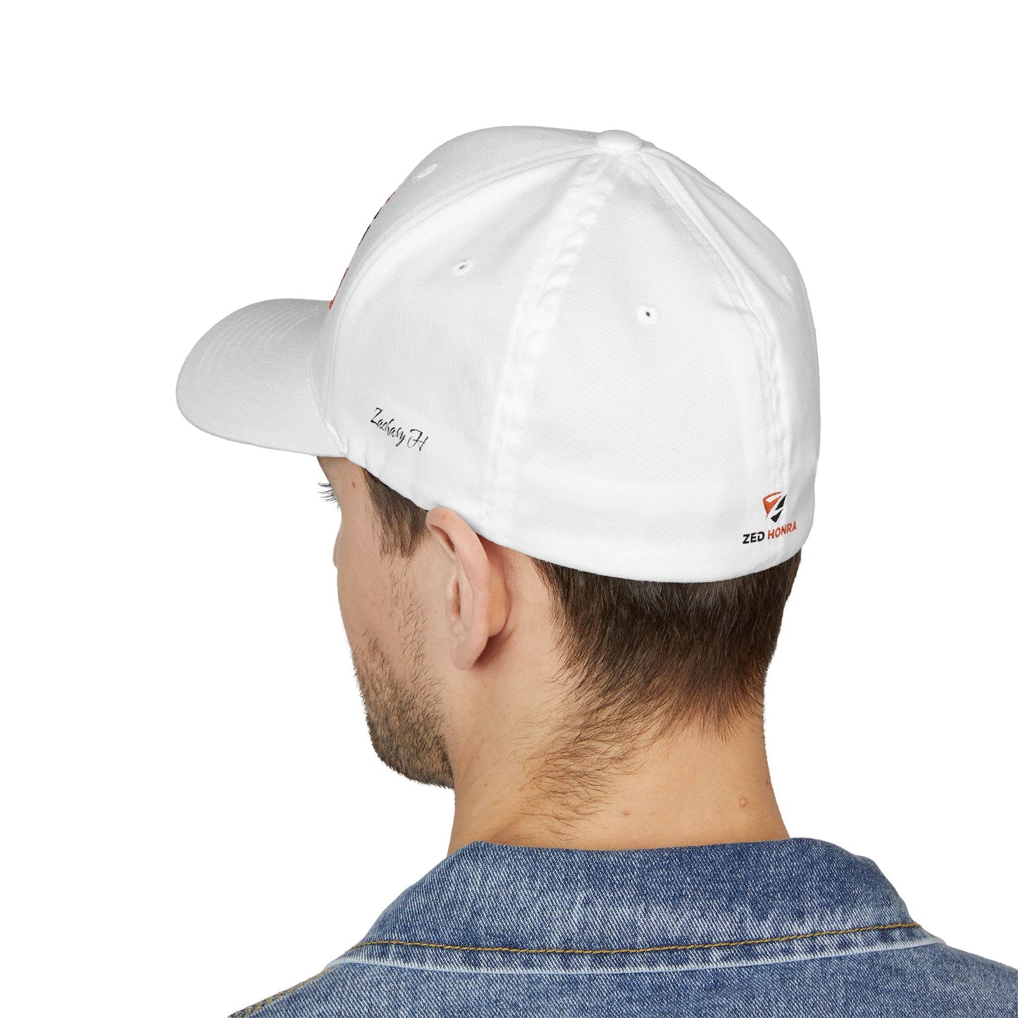 White FlexFit Cap – left side profile view on model