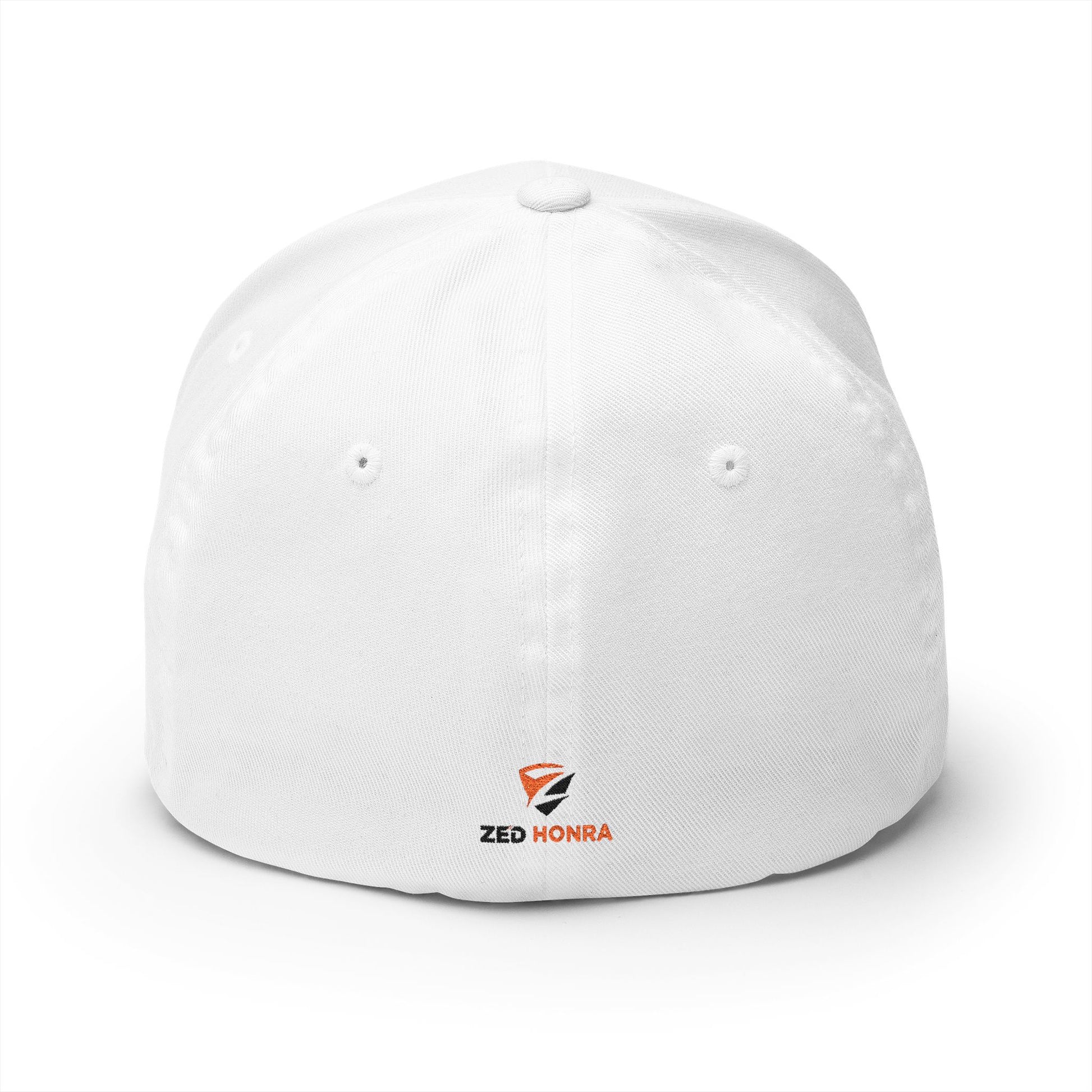 White FlexFit Cap with Zed Honra embroidered logo – back view