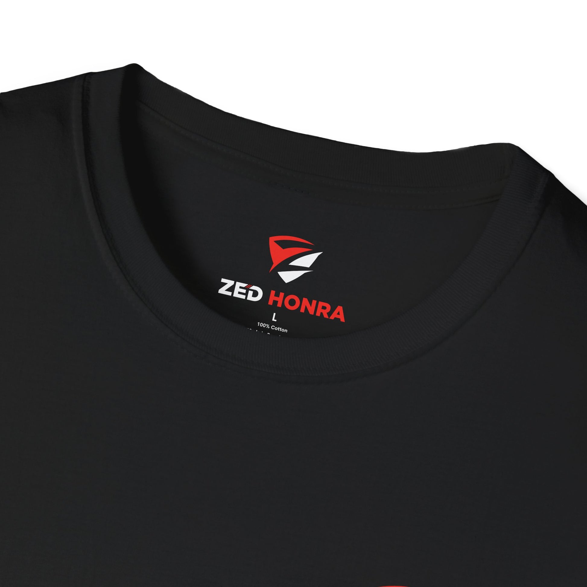 Black t-shirt with Zed Honra logo on the collar