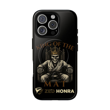 Phone case with a skull in a Zed Honra kimono and crown, text 'King of the Mat' and 'Zed Honra' logo.