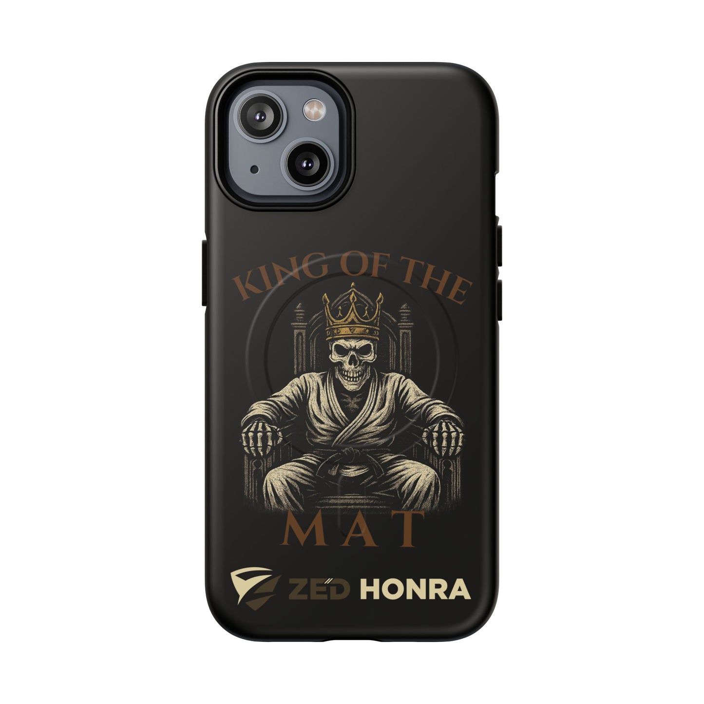 Phone case with a skull in a Zed Honra kimono and crown, text 'King of the Mat' and 'Zed Honra' logo.