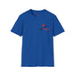 Front view of blue Zed Honra t-shirt with red and white embroidered logo on the left chest.