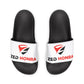 White Zed Honra sandals with red logo, shown from top view.