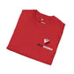 Folded red t-shirt with ZED HONRA logo on a white background