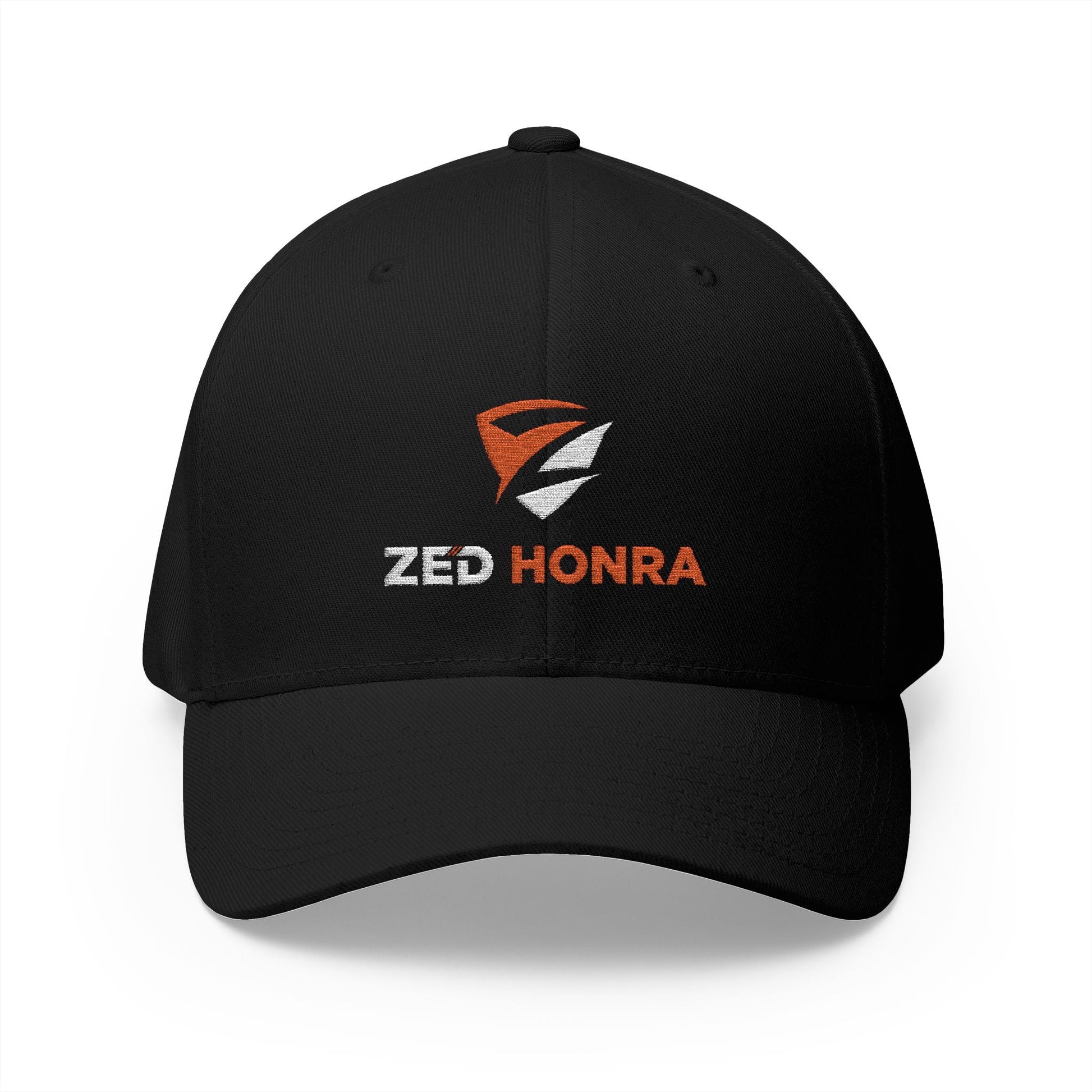 Black FlexFit Cap with Zed Honra embroidered logo – front view