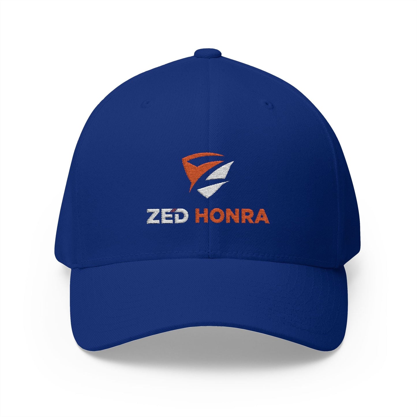 Blue FlexFit Cap with Zed Honra embroidered logo – front view