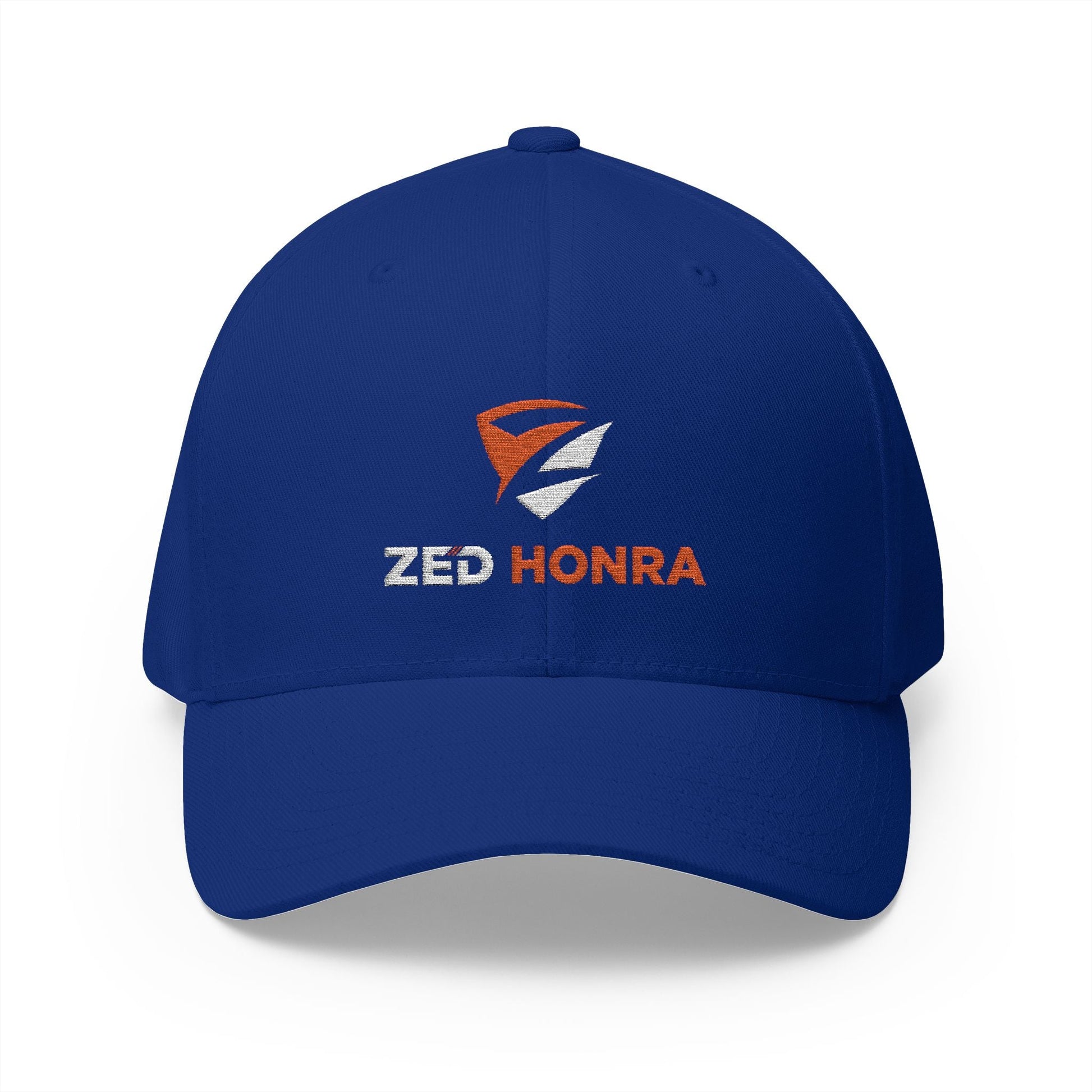 Blue FlexFit Cap with Zed Honra embroidered logo – front view