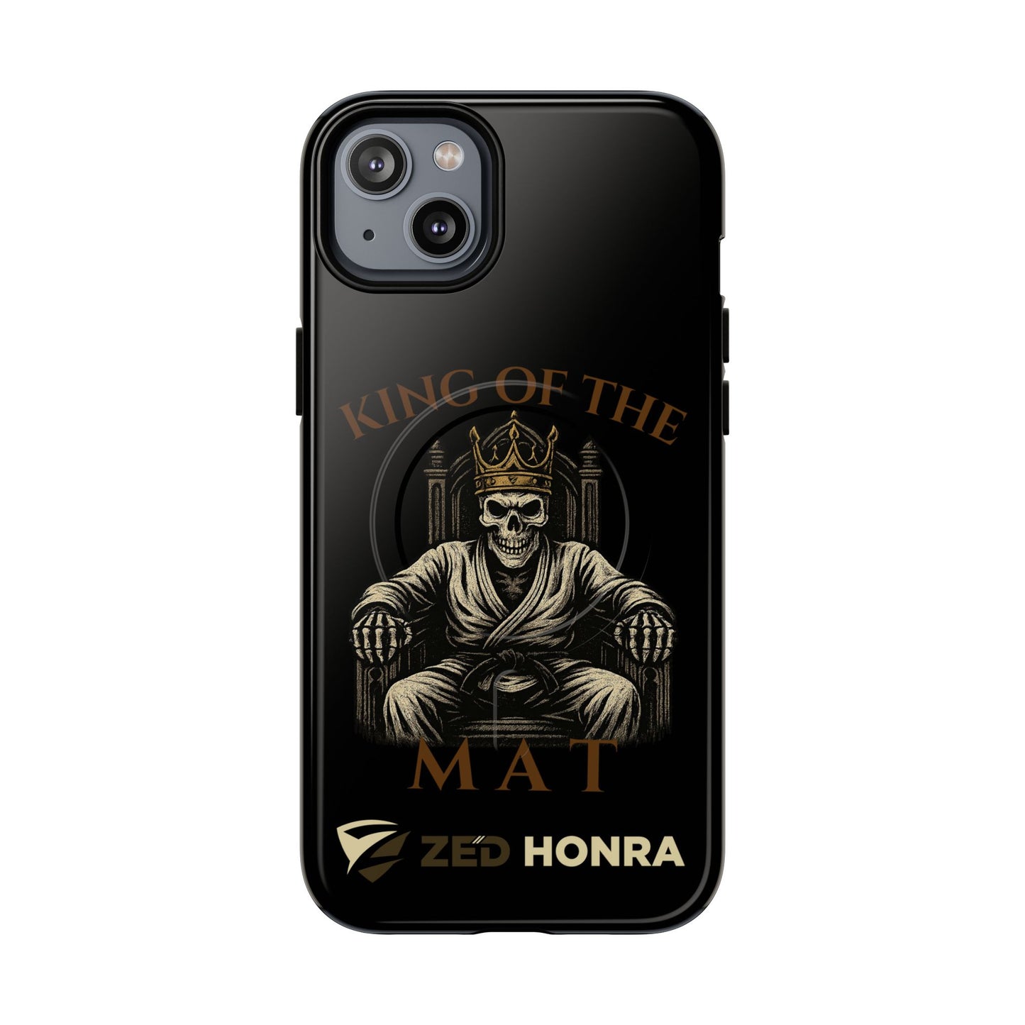 Phone case with a skull in a Zed Honra kimono and crown, text 'King of the Mat' and 'Zed Honra' logo.