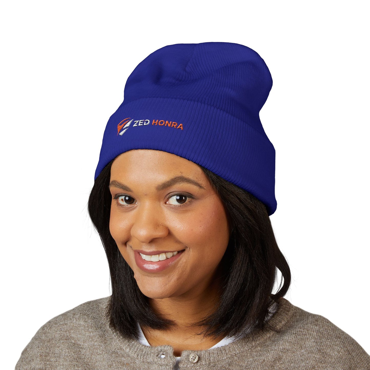 Zed Honra Embroidered Beanie – White, Black, Royal Blue