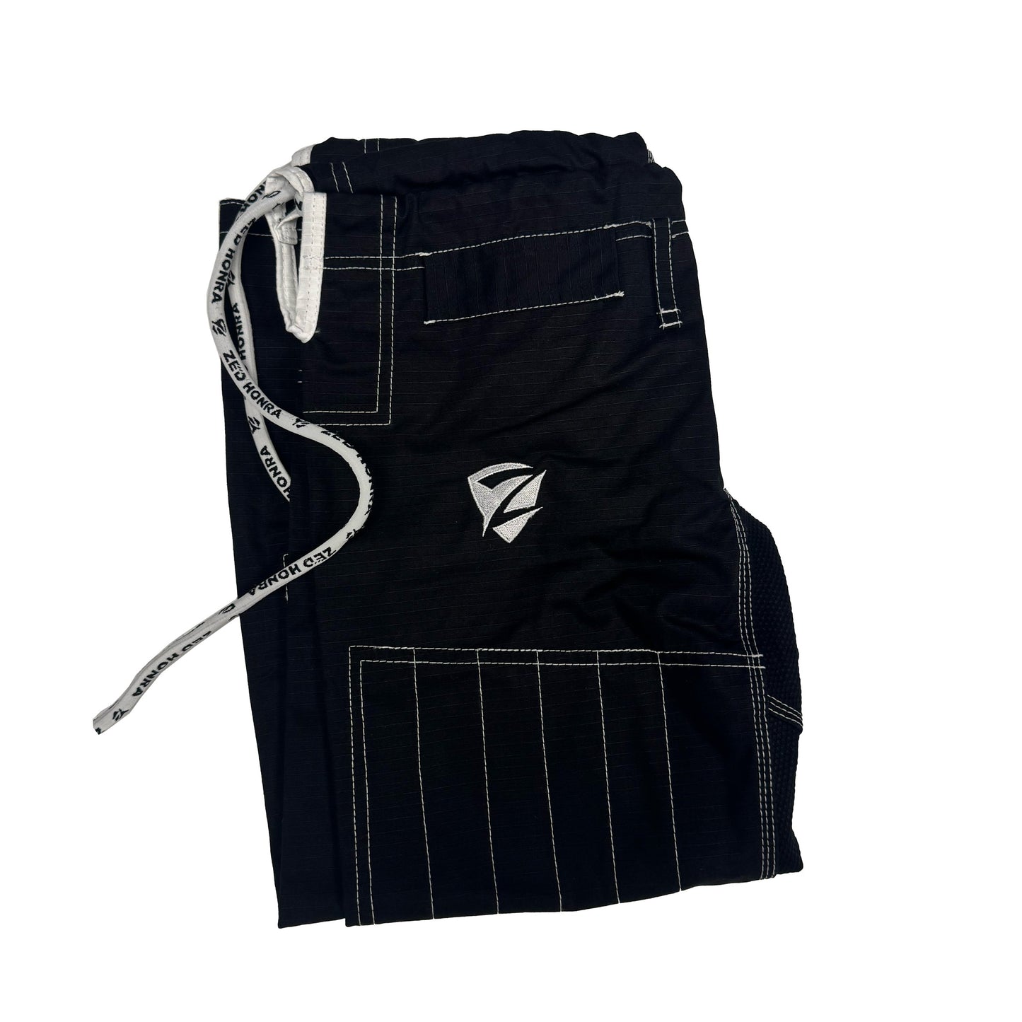 Black Pants with white drawstring and logo on a white background