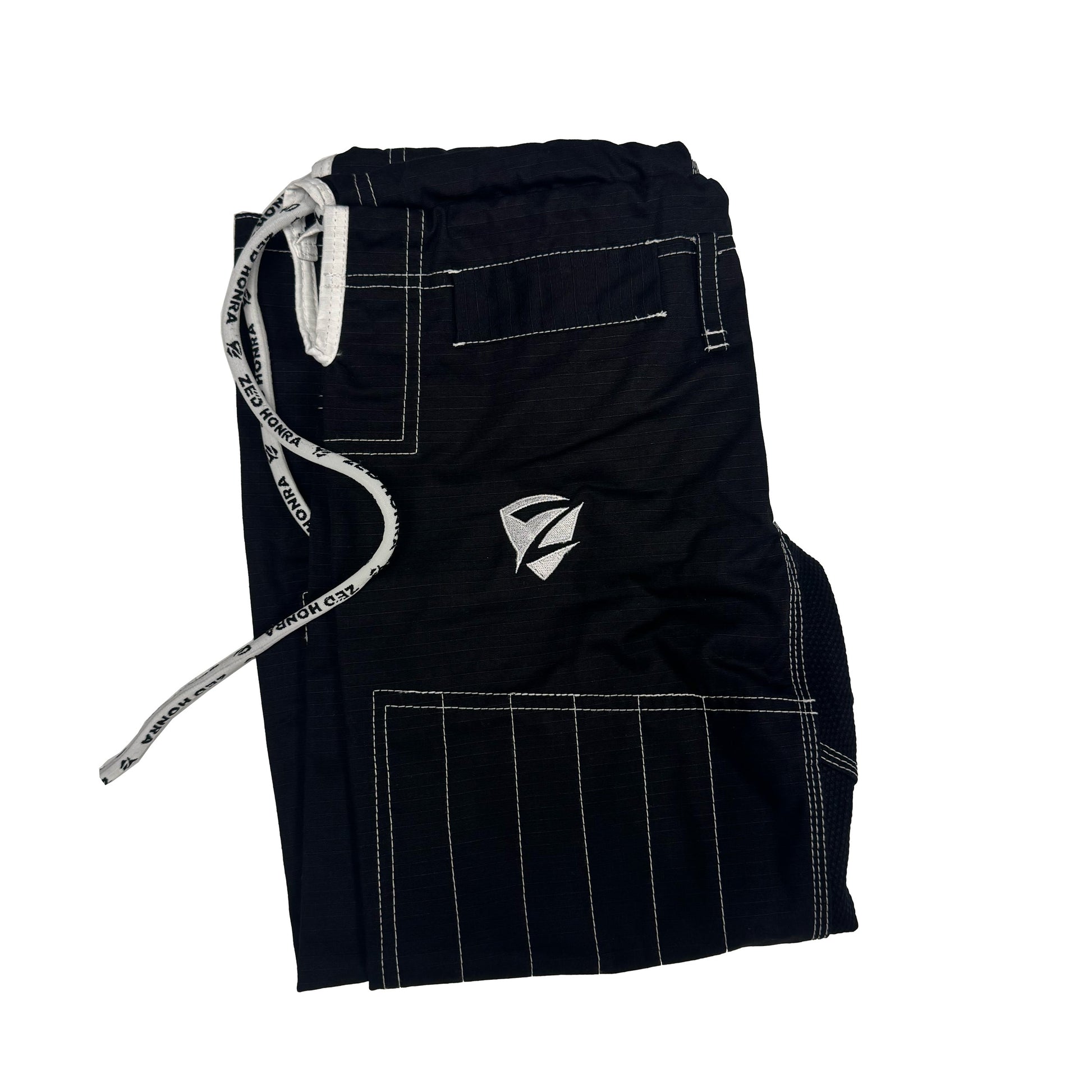 Black Pants with white drawstring and logo on a white background