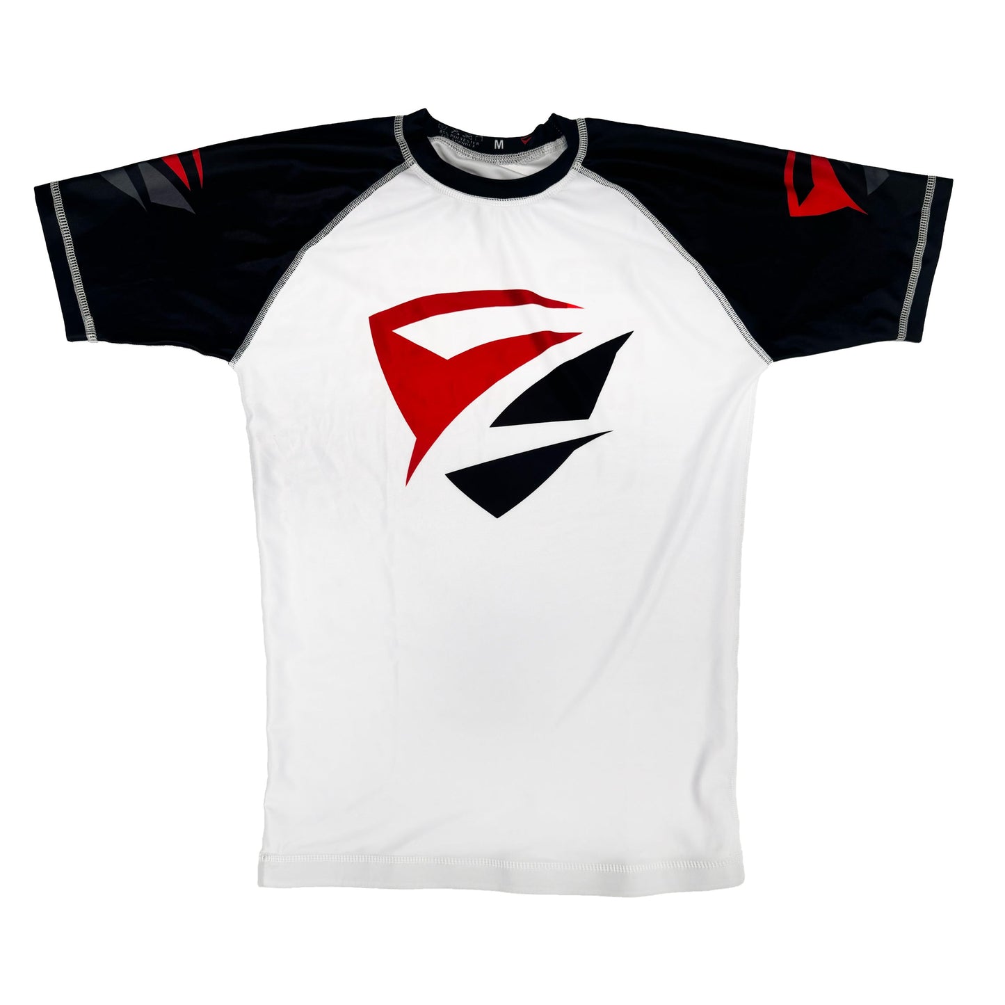 White Adult Model 1R Ranked Rash Guard – Black Belt Variant (Flat Lay Front)