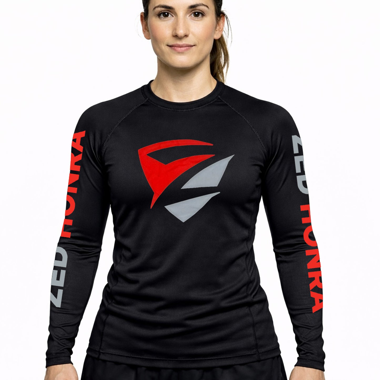 Zed Honra - Women's Long Sleeve "Model 1" Rash Guard on Model