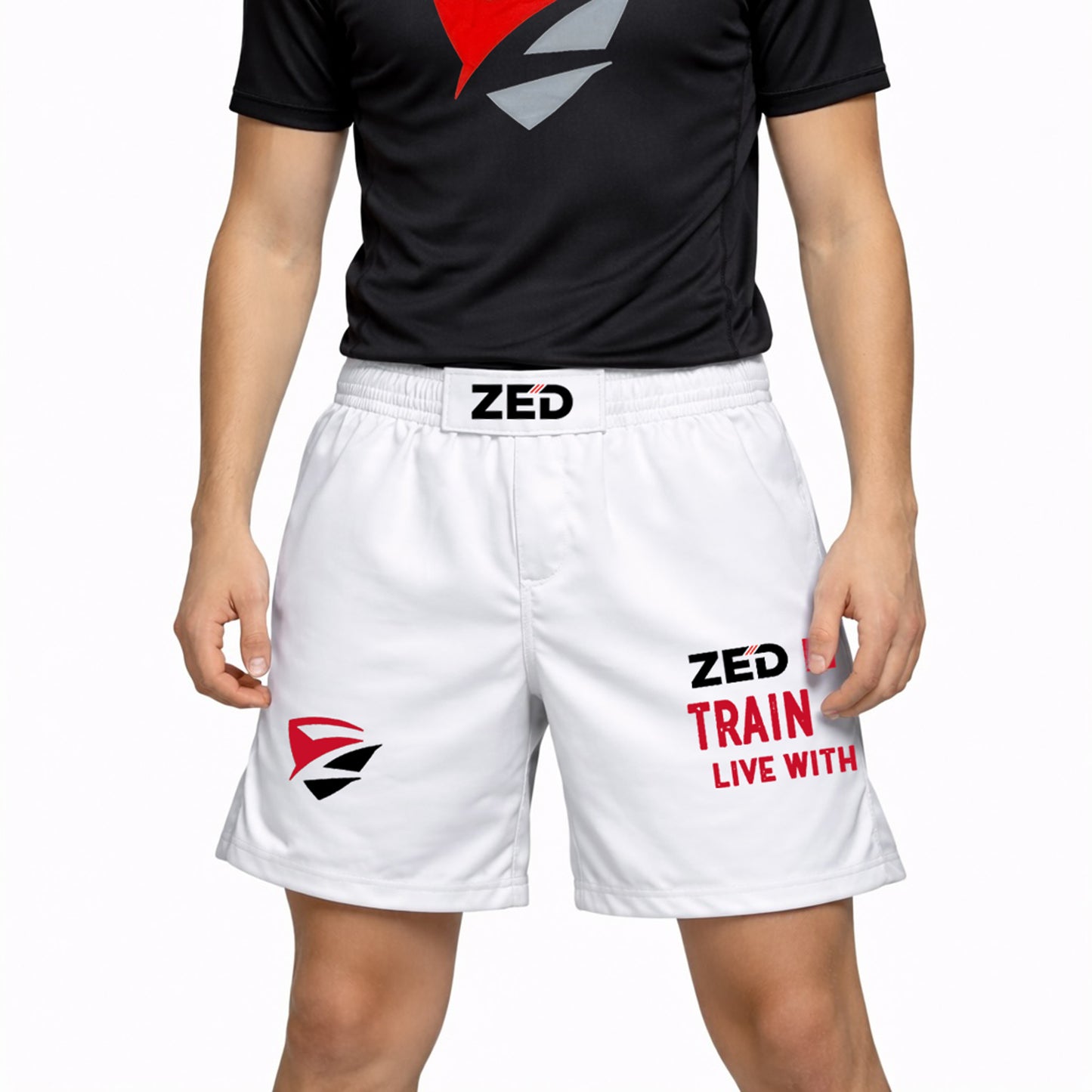 Zed Honra Model 1 Youth No-Gi Shorts – on Model, White BJJ & MMA Shorts for Kids